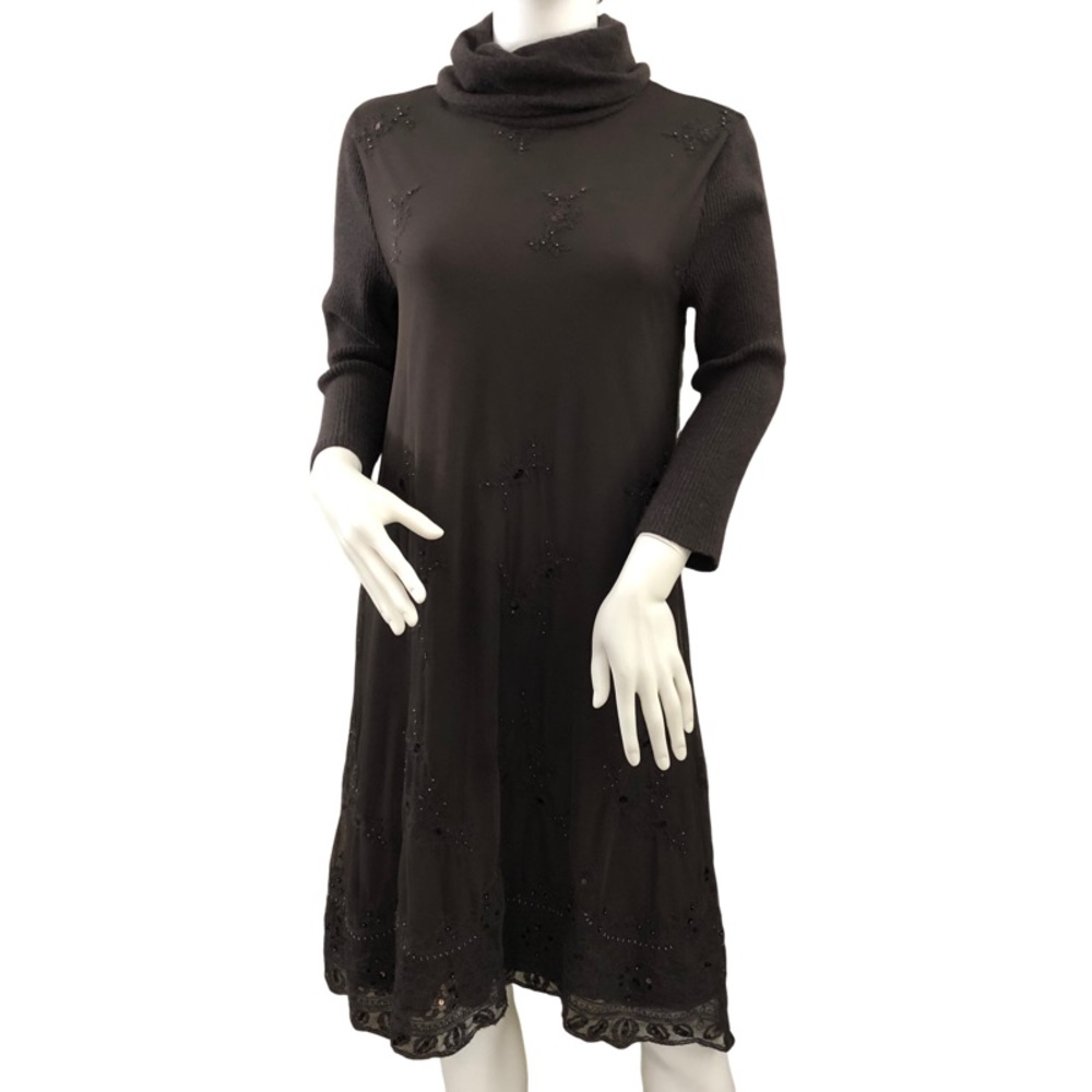 SUNDANCE Eventide Angora Cowl Neck Brown Dress Small Embroidery Fairy Boho Fall